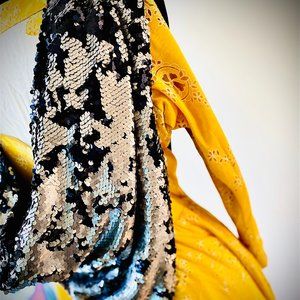 Designer Yellow Black Maxi Gown with 2 Tone Sequin